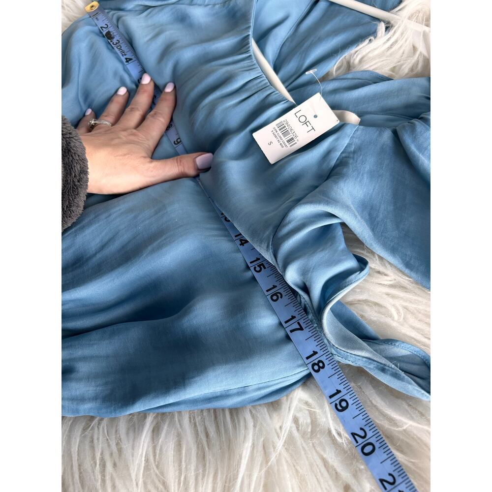 NWT Loft Women's Ruffle Tiered Midi Dress Flutter Sleeve Cornflower‎ Blue Small - Picture 12 of 13